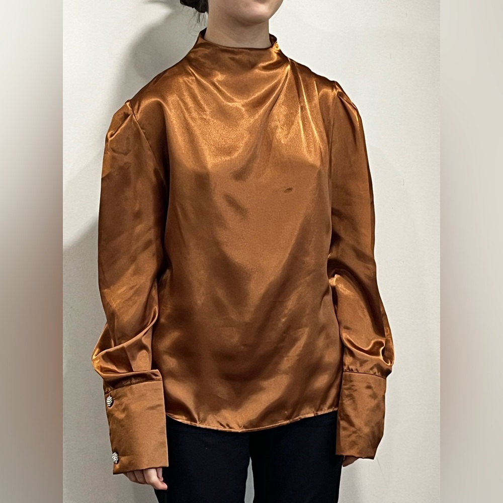 Ricci Italy Silk High Neck Rust Gold Runaway Designer Blouse size 40